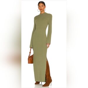 Line & Dot Olive Green Ribbed Maxi Dress